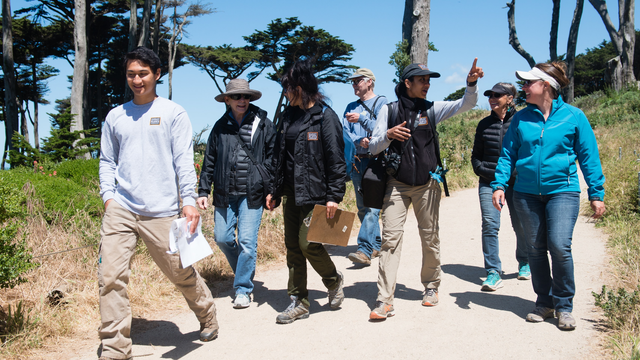 Parks Conservancy staff lead a wildflower walk at Lands End