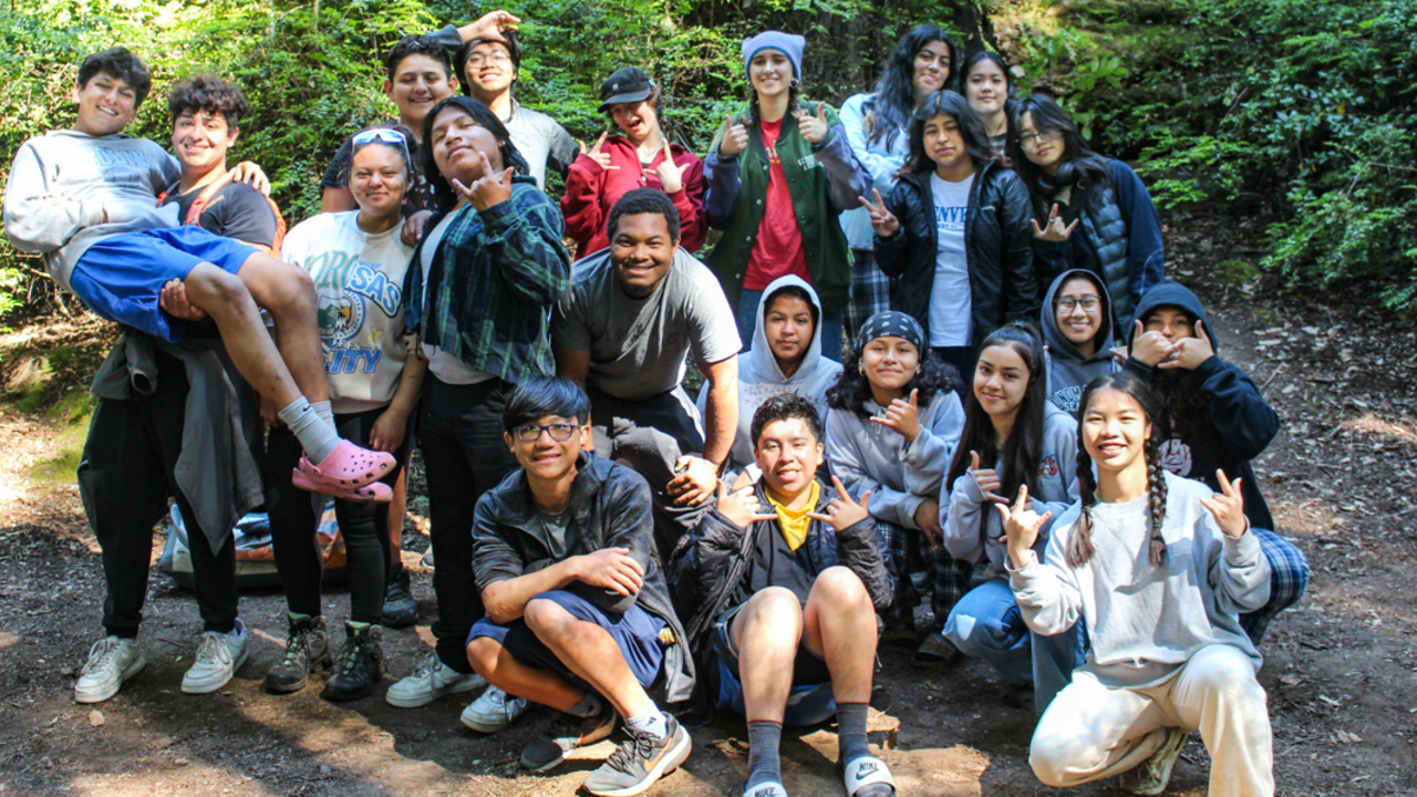 LINC camping trip to Portola Redwoods State Park Group photo of Crissy Field Center youths at the Muir Beach Overlook