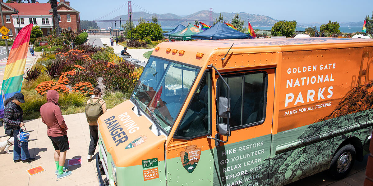 The Roving Ranger, the mobile trailhead and community outreach vehicle, at Pride in the Presidio on Saturday, June 1st, 2024.