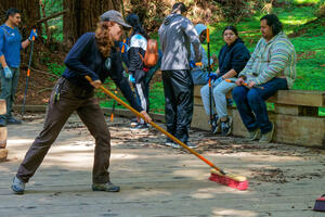 Volunteers maintain the Muir Woods boardwalk 