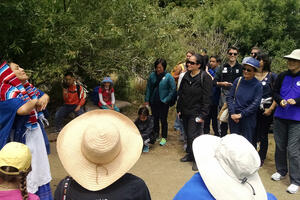 Park Ranger with a shuttle group at El Polin Springs.