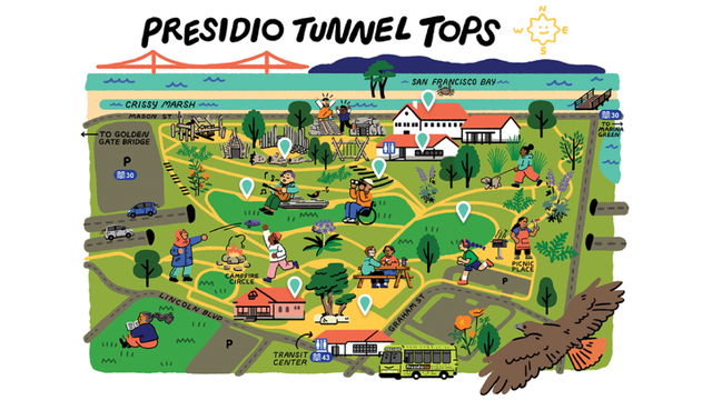 presidio-tunnel-tops-discovery-guide_2x1.png Presidio Tunnel Tops Discovery Guide, designed with illustrator Jean Wei.