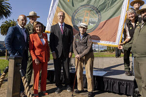 Amy Meyer celebrates the 50th anniversary of the GGNRA with Representative Nancy Pelosi in San Francisco