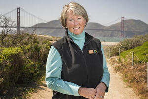 Christine Lehnertz, president and CEO of the Golden Gate National Parks Conservancy, stands at Crissy Marsh