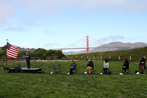 Congresswoman Nancy Pelosi, Speaker of the House speaks during the National Park Service-Golden Gate National Recreation Area and the Golden Gate National Parks Conservancy commemoration of the 20th anniversary of the revitalization of Crissy Field on May