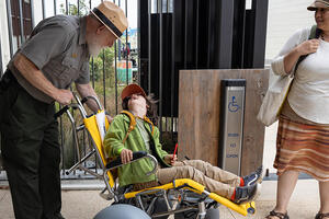 NPS Ranger greets an Access to Adventure Day attendee at the Presidio Tunnel Tops.