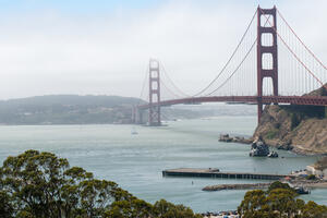 View of the Golden Gate Bridge and the Presidio of San Francisco from Fort Baker.