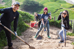 Volunteers at the sand ladder at Fort Funston