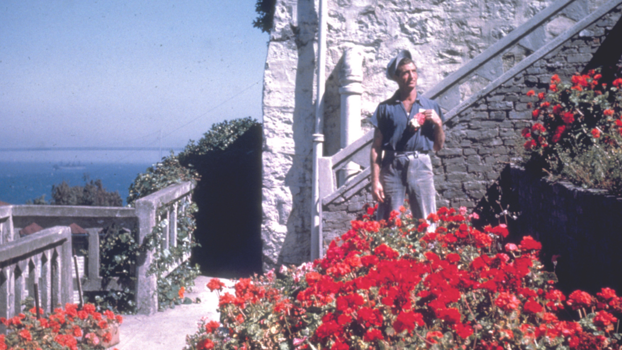 Incarcerated Gardener in Officers' Row An Alcatraz incarcerated gardener stands in Officers' Row