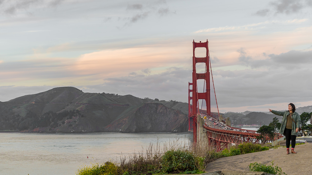 View of the Golden Gate Bridge and Marin Headlands from the Presidio batteries View of the Golden Gate Bridge and Marin Headlands from the Presidio batteries