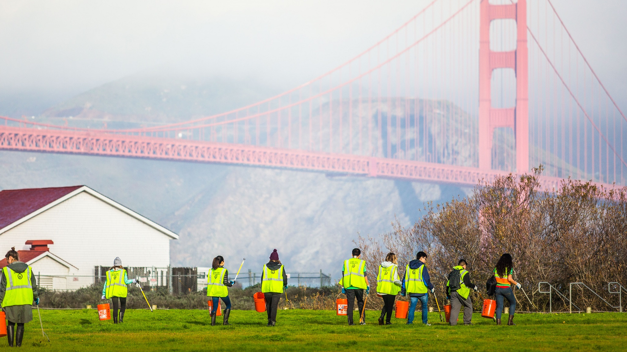 Volunteers clean up Crissy Field Volunteer; Presidio, MLK