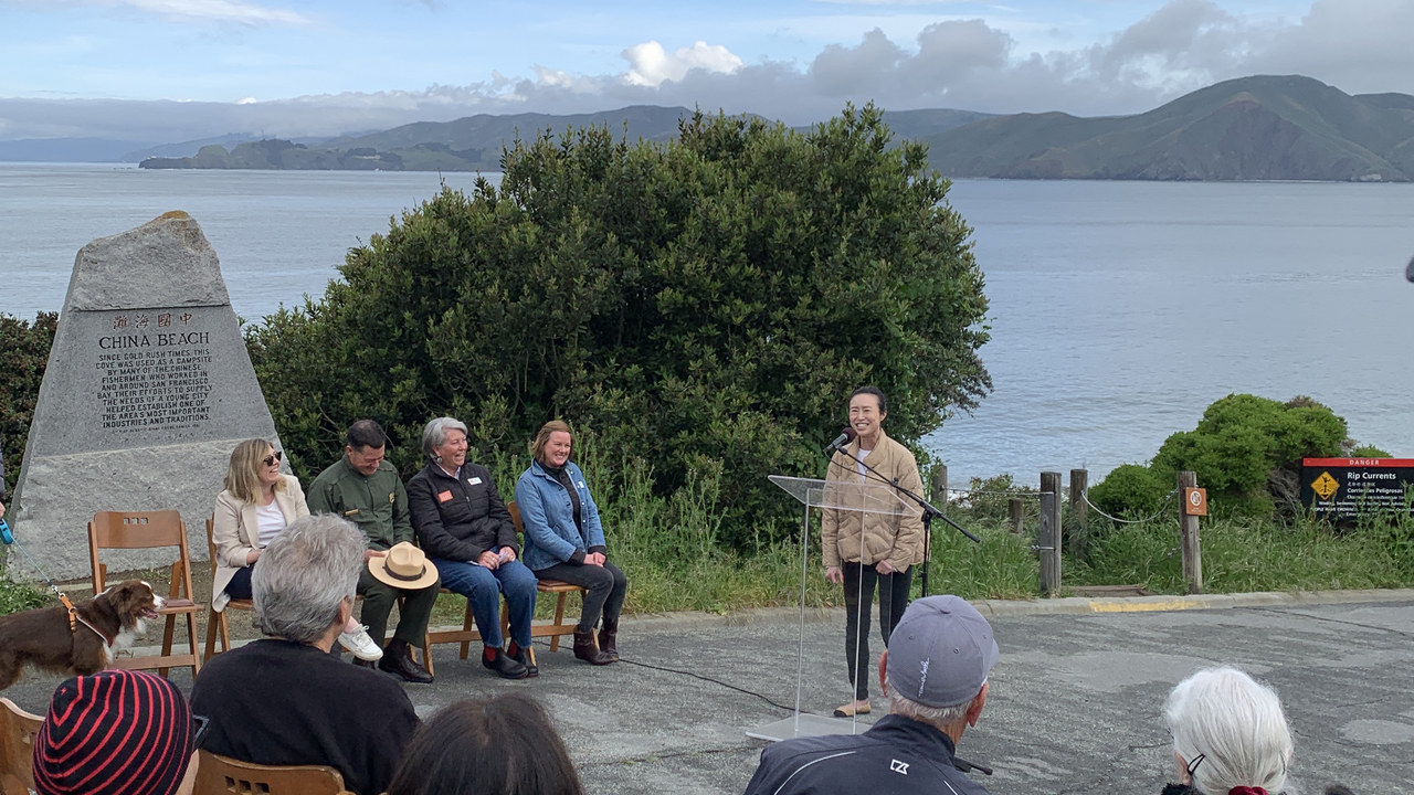 SupConnieChan-ChinaBeachWEB.jpg San Francisco District 1 Supervisor Connie Chan speaks at the China Beach project kick-off on May 4, 2023