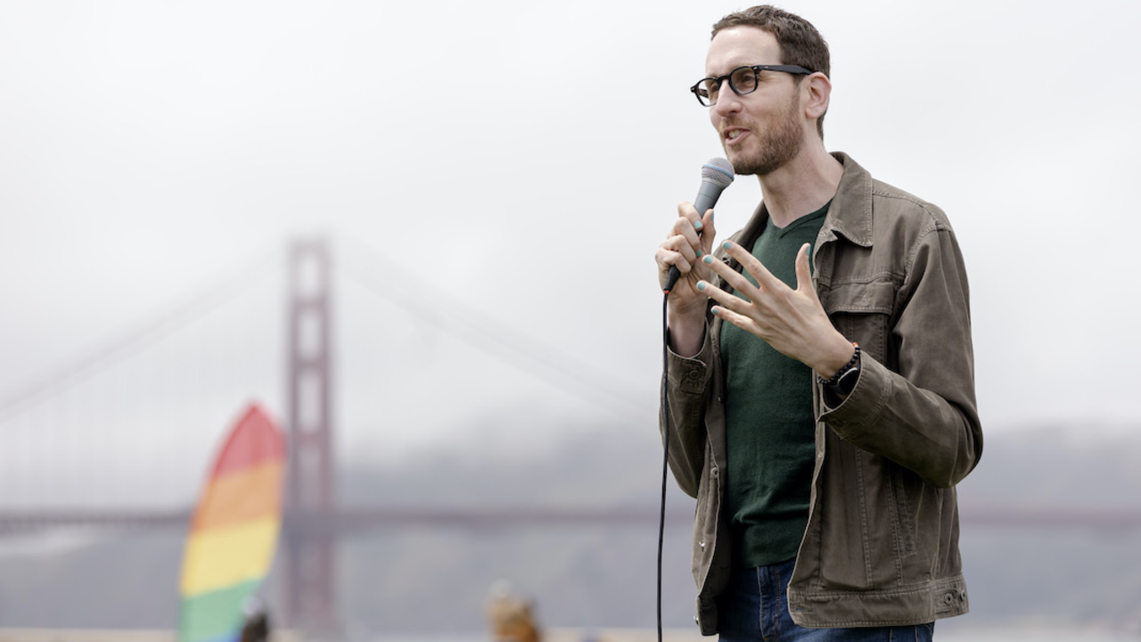 PRSF_20230611_BHS_030_2X1.jpg California State Senator Scott Wiener gives remarks during Fantastic Field Day at the Presidio Tunnel Tops.