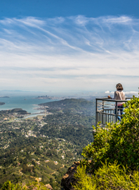 Mount Tamalpais' East Peak. A hiker looks out over the bay from Mount Tamalpais East Peak.
