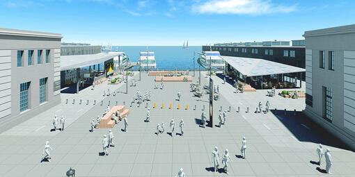 Rendering shows people enjoying the Alcatraz Embarkation Plaza